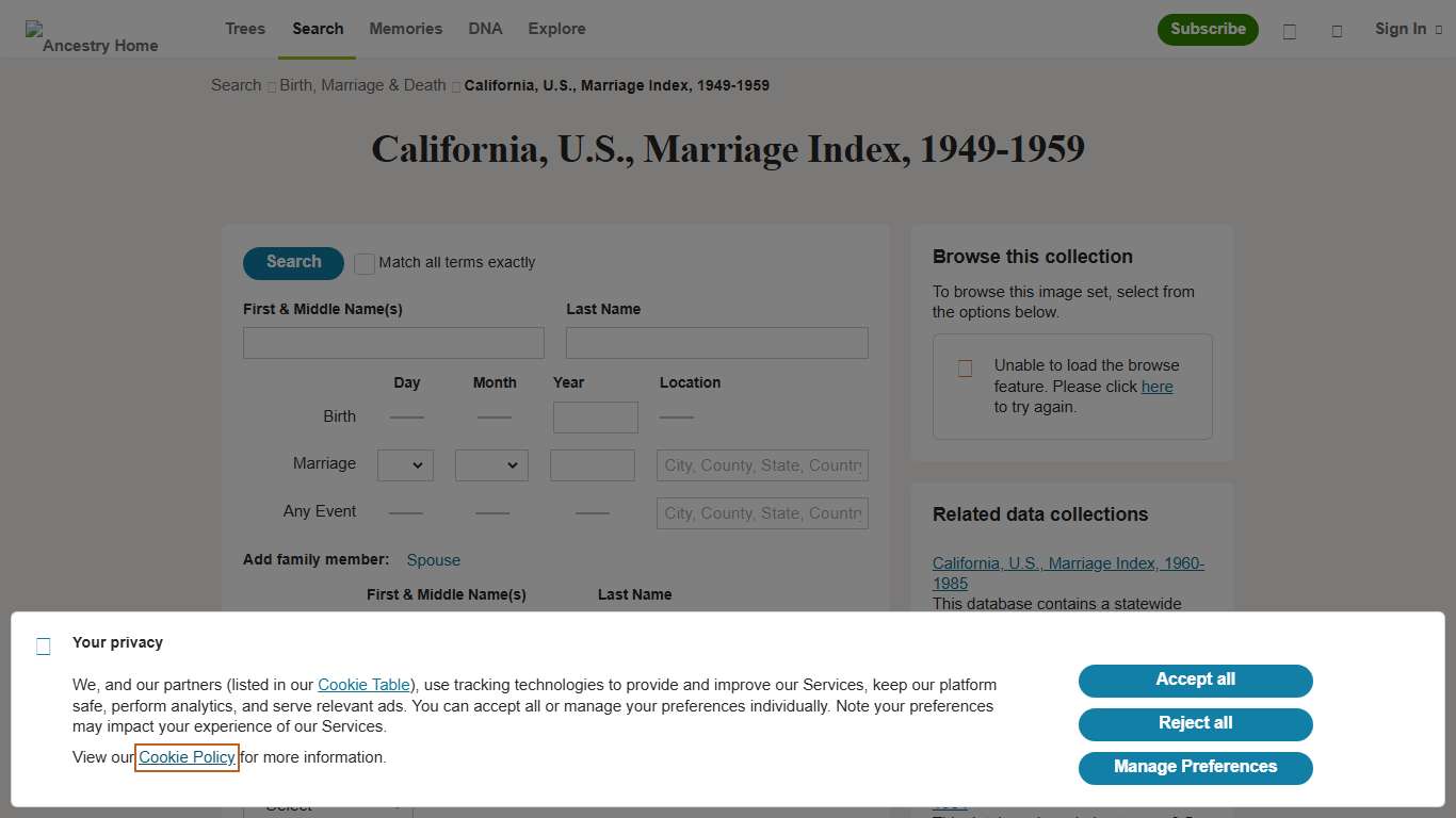 California, U.S., Marriage Index, 1949-1959 - Ancestry